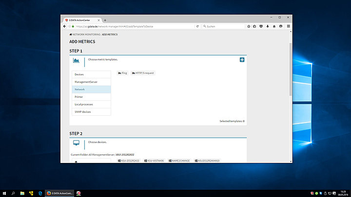 Schermafbeelding G DATA ActionCenter - parameters toevoegen