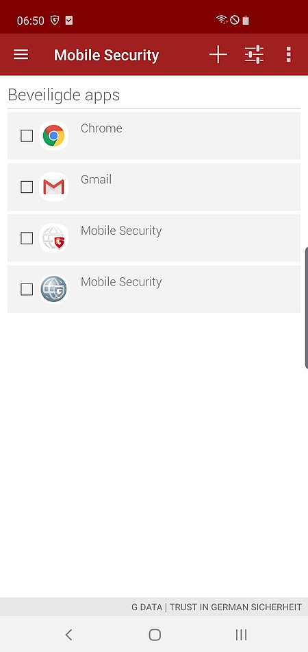 Screenshot G DATA Mobile Security Android – Beveiligde apps